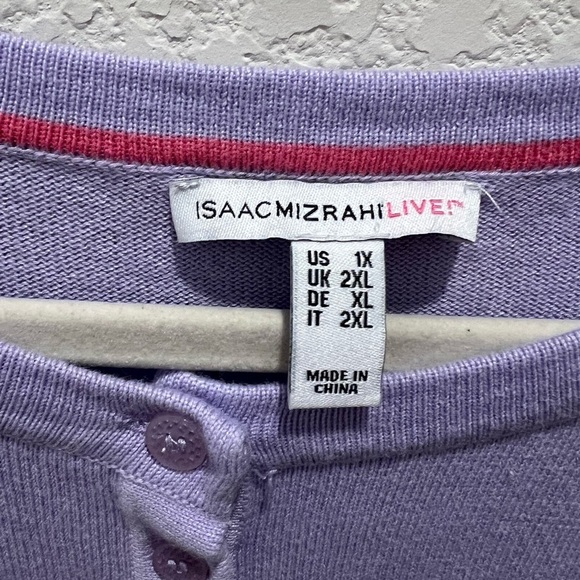 Isaac Mizrahi Live! Lavender Henley Top 1X Puff Sleeve Knit Short Sleeve - Picture 3 of 7